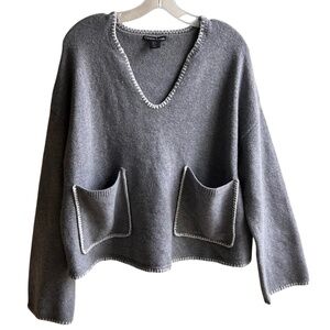 Christian Lacroix Wool Blend V-Neck Long Sleeve Sweater Pockets Medium